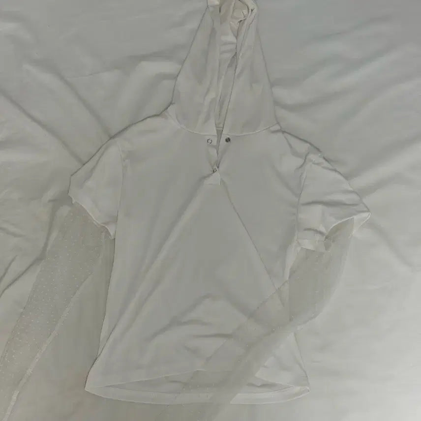 [BUNJANG] Raming Dot See-through Hood T-shirt White / 라밍 도트 시스루 후드 티셔츠 화이트