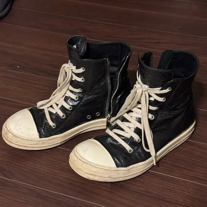 [BUNJANG] Rick Owens Ramones Acid Processed Calfskin Leather Sneakers / 릭오웬스 라몬즈 카프스킨 260