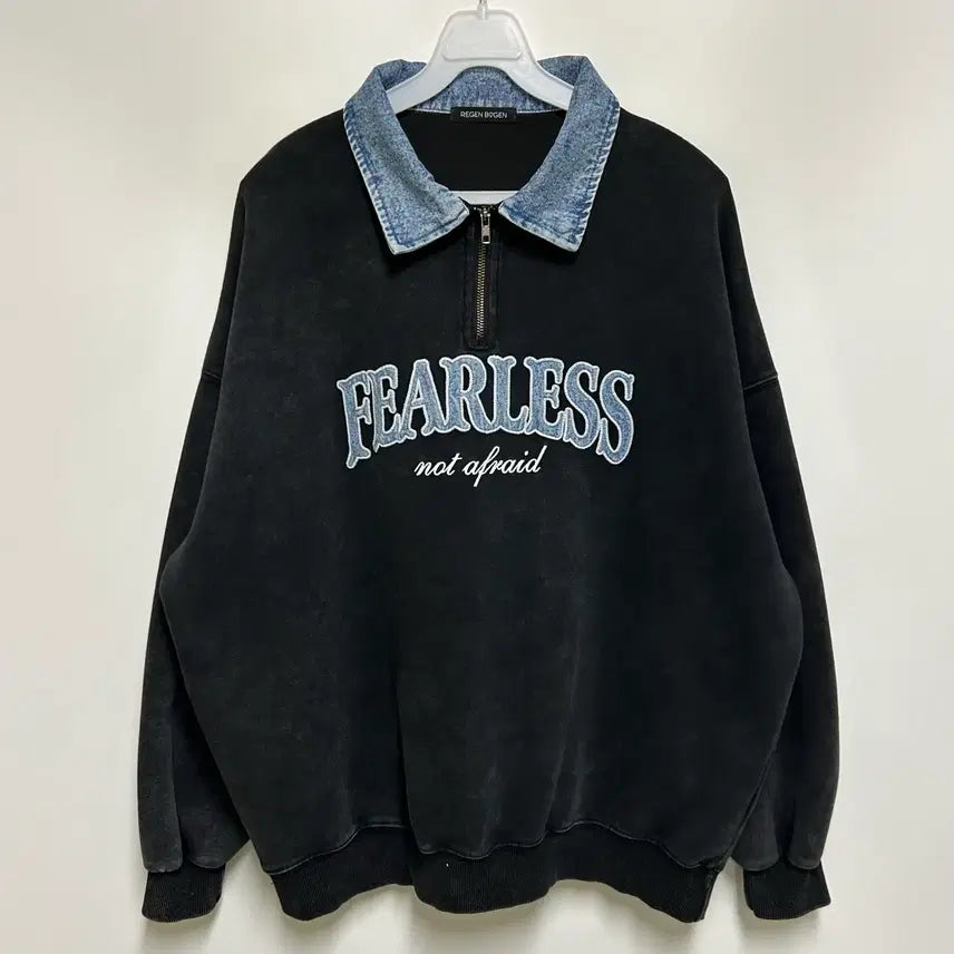 [BUNJANG] REGEN BOGEN FEARLESS Denim Collar Oversized Sweatshirt / [여자 FREE]레겐보겐 FEARLESS 데님 카라 오버핏 맨투맨