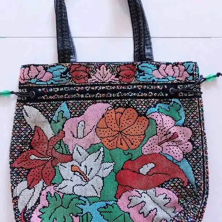 [BUNJANG] Beaded Flower Embroidery Tote Bag / 비즈 플라워 자수 토트백