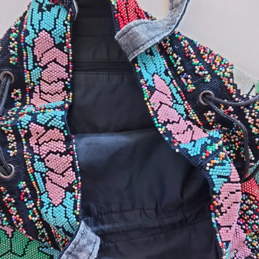 [BUNJANG] Beaded Flower Embroidery Tote Bag / 비즈 플라워 자수 토트백