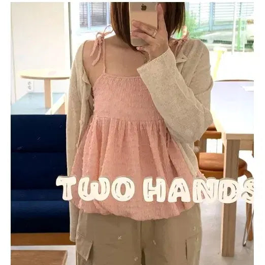 [BUNJANG] Airing Market Volume Sleeveless Blouse Pink / 아이링마켓 제작 볼륨 나시 블라우스 핑크