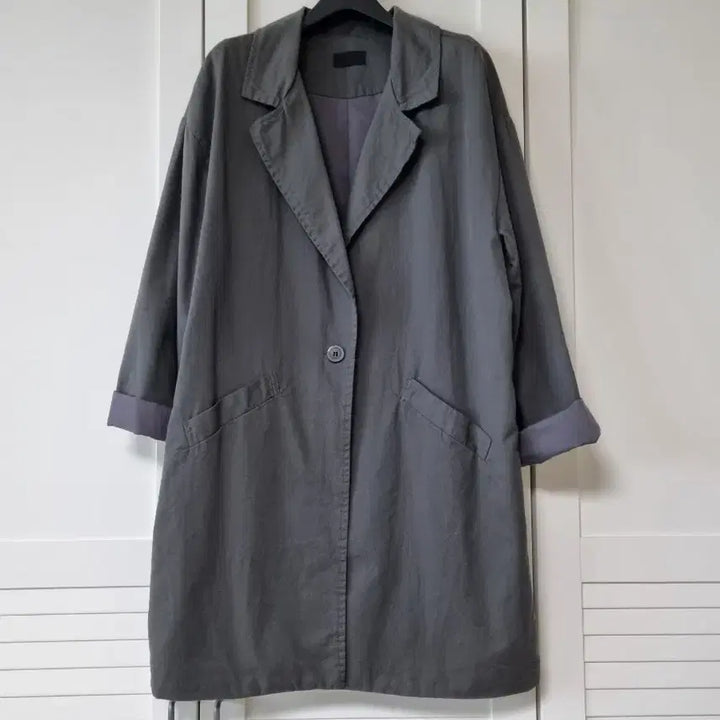 [SOLD OUT] 루즈핏 면롱자켓. 차콜. 프리사이즈