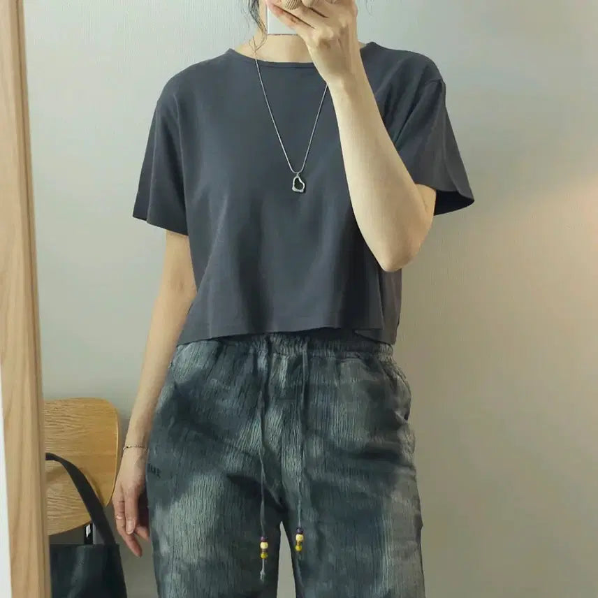 [BUNJANG] Slow and [Semi-Crop] Short Sleeve T-shirt / (F)슬로우앤드 여성 세미크롭 반팔 티셔츠 탄탄핏