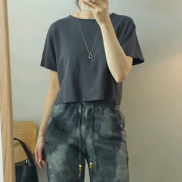[BUNJANG] Slow and [Semi-Crop] Short Sleeve T-shirt / (F)슬로우앤드 여성 세미크롭 반팔 티셔츠 탄탄핏