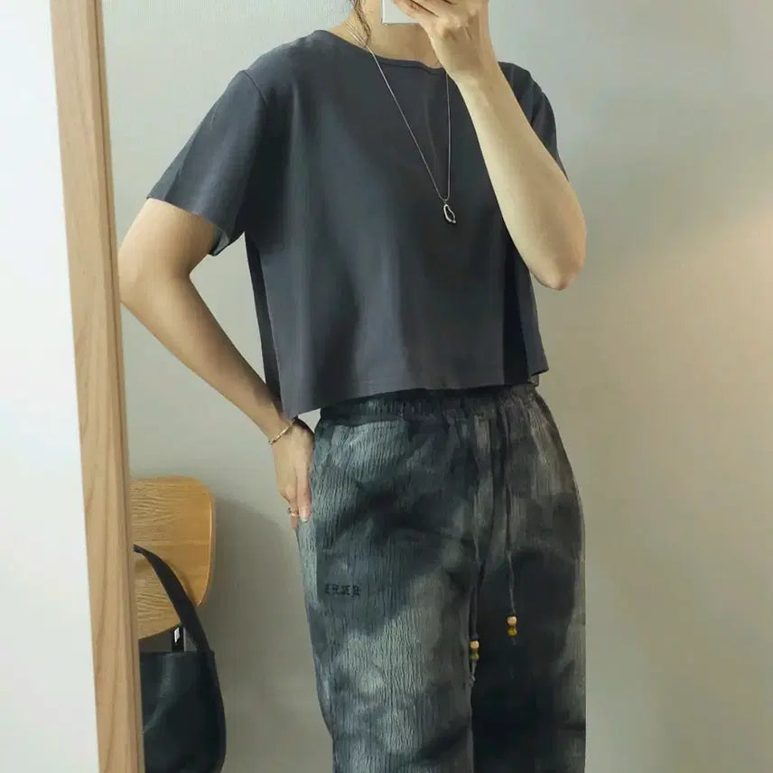 [BUNJANG] Slow and [Semi-Crop] Short Sleeve T-shirt / (F)슬로우앤드 여성 세미크롭 반팔 티셔츠 탄탄핏