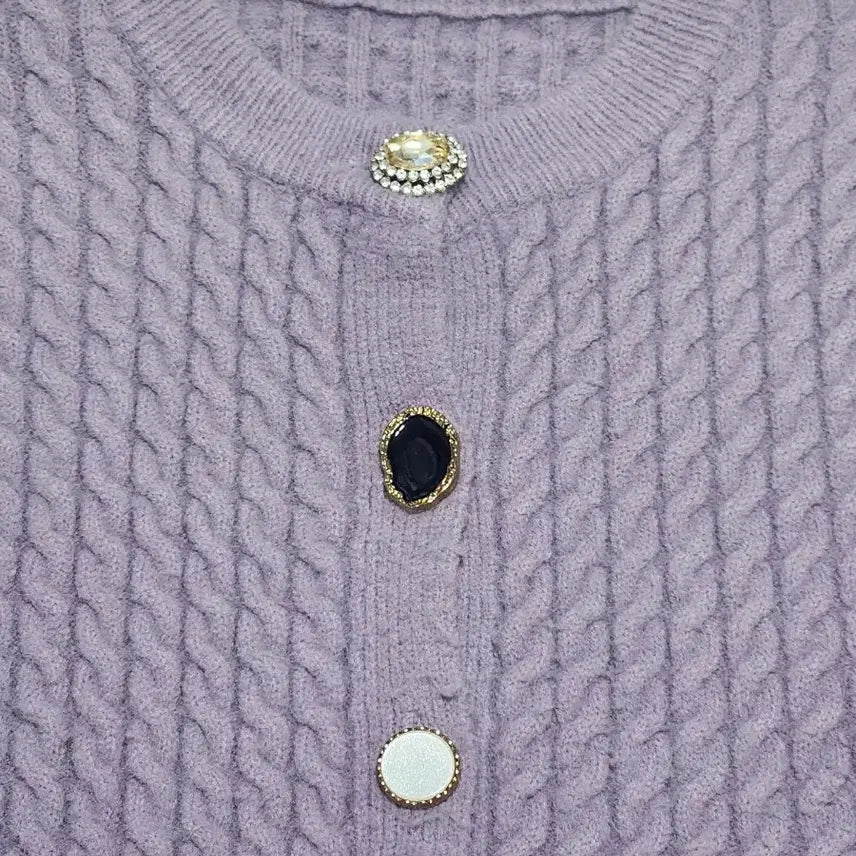 [BUNJANG] Purple Cable Knit Cardigan / 보라색 꽈배기 가디건