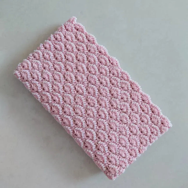 [BUNJANG] Pink Knitted Beaded Clutch Bag / 핑크색 뜨개 비즈 장식 클러치