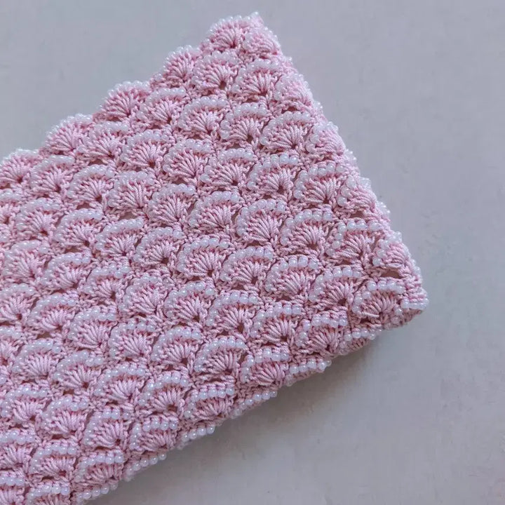 [BUNJANG] Pink Knitted Beaded Clutch Bag / 핑크색 뜨개 비즈 장식 클러치
