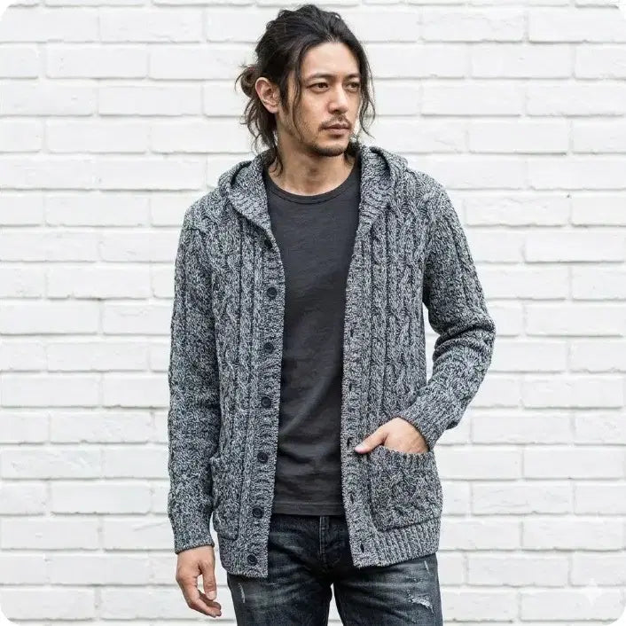 [BUNJANG] B2 Brand Cable Knit Hooded Cardigan / 100 / 미국 비투브랜드 후드 케이블니트 가디건/ 402-2026