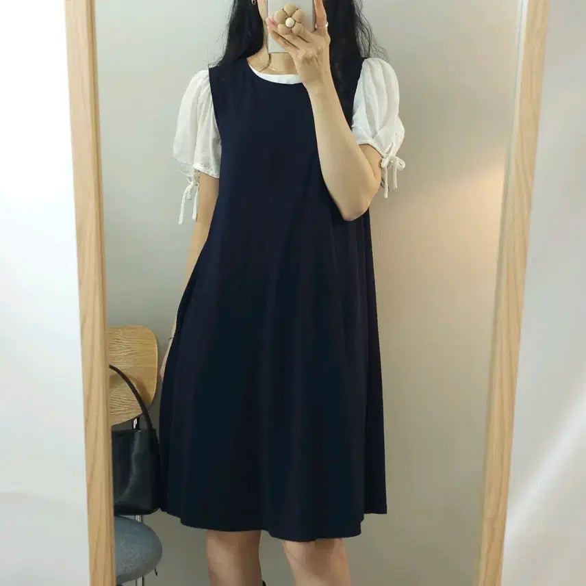 [BUNJANG] Uniqlo A-Line Midi Dress / (S)유니클로 여성 민소매 A라인 미디 원피스 네이비 K5W2855