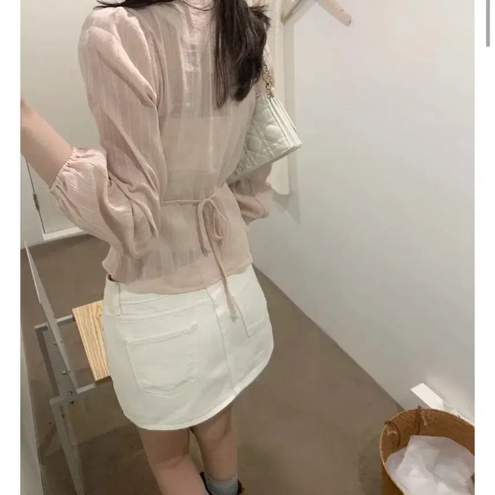 [BUNJANG] Jennio Pearl Ethnic Blouse Apricot S / 제니오 펄 에스닉 블라우스 애브리콧 s