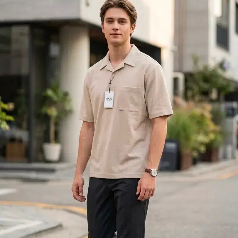 [BUNJANG] Solid Homme V-neck Short Sleeve Polo Shirt (Size 52) / 솔리드옴므 반팔 카라티 52