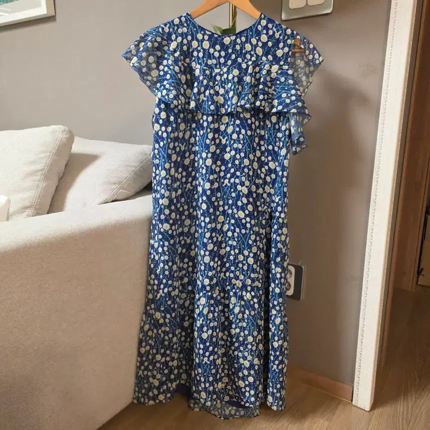 [BUNJANG] KEITH Flower Pattern Long Dress Blue / 키이스 플라워 패턴 롱 원피스 블루 새상품