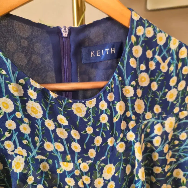 [BUNJANG] KEITH Flower Pattern Long Dress Blue / 키이스 플라워 패턴 롱 원피스 블루 새상품