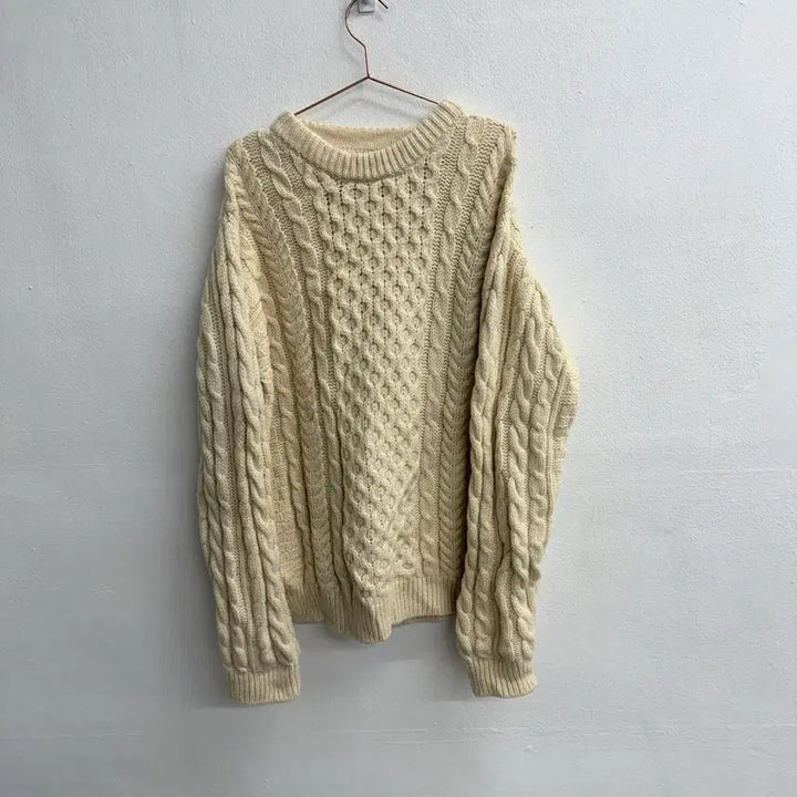 [BUNJANG] LLBean 100% Wool Fisherman Knit Ivory XL / 엘엘빈 100울 피셔맨 아이보리 니트 XL