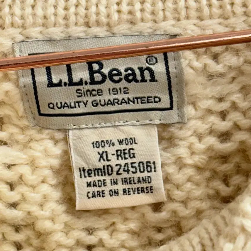 [BUNJANG] LLBean 100% Wool Fisherman Knit Ivory XL / 엘엘빈 100울 피셔맨 아이보리 니트 XL