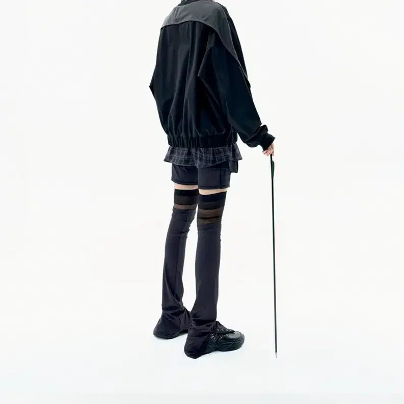 [BUNJANG] Ojos Layered Mesh Nylon Sweatshirt - Black / 오호스 Layered Mesh Nylon Sweatshirts / Bla