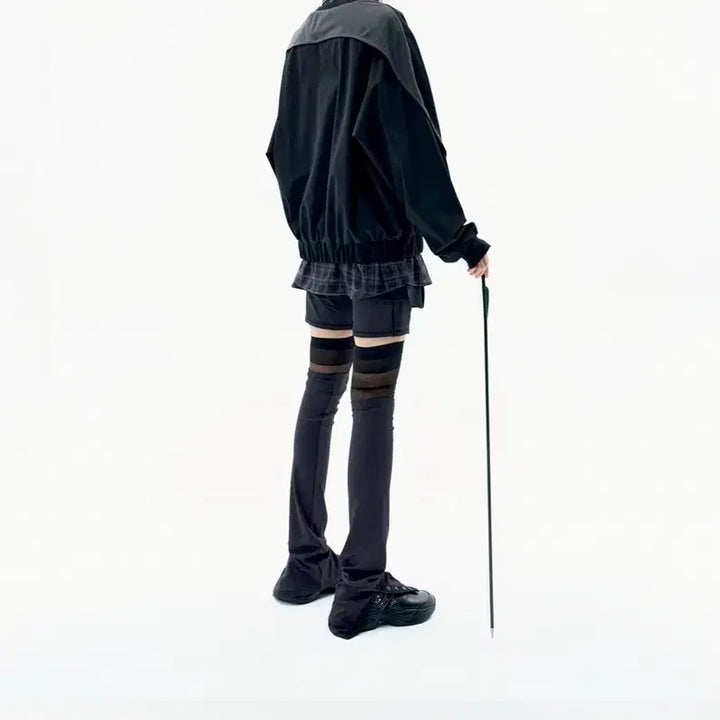 [BUNJANG] Ojos Layered Mesh Nylon Sweatshirt - Black / 오호스 Layered Mesh Nylon Sweatshirts / Bla