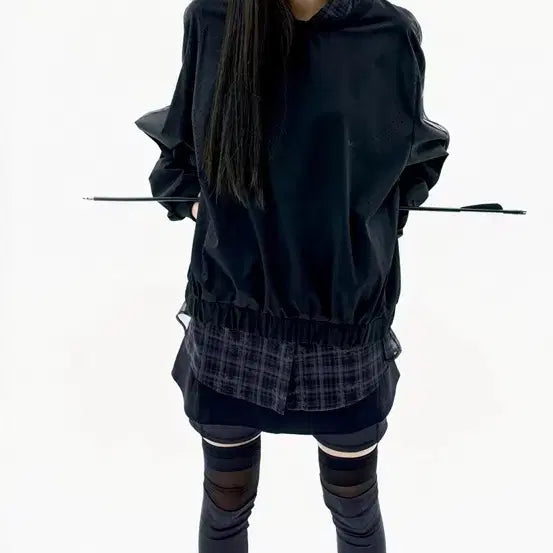[BUNJANG] Ojos Layered Mesh Nylon Sweatshirt - Black / 오호스 Layered Mesh Nylon Sweatshirts / Bla