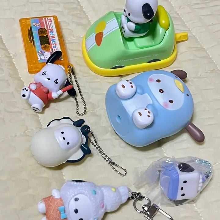 [BUNJANG] Sanrio Pochacco Chibitomo Figure &amp; Keyring Bundle Set / 포차코 피규어 가챠 7종일괄 치비토모 키링 자동차 산리오