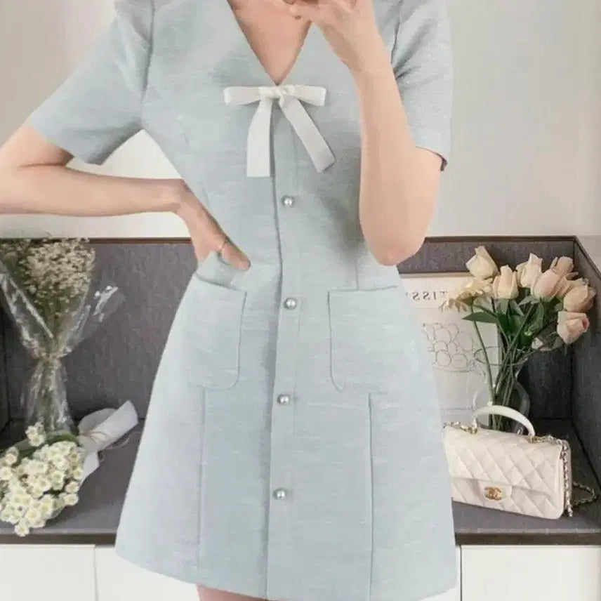 [BUNJANG] FromDayOne Dyna Tweed Mini Dress - Sora S / (최종가격) 프롬데이원 다이나 반팔 트위드 미니원피스 소라 S