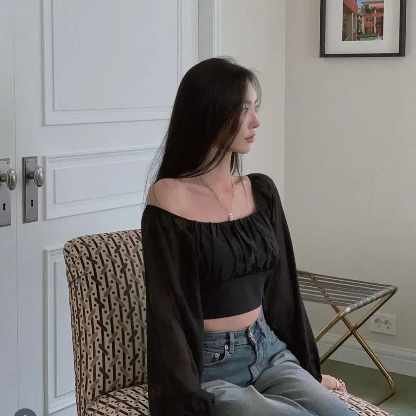 [BUNJANG] Pale Jade White Puff Sleeve Crop Blouse / 페일제이드 화이트 퍼프 소매 크롭 블라우스 2사이즈