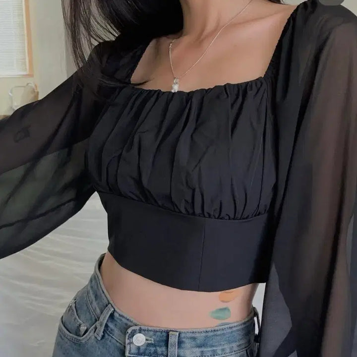 [BUNJANG] Pale Jade White Puff Sleeve Crop Blouse / 페일제이드 화이트 퍼프 소매 크롭 블라우스 2사이즈