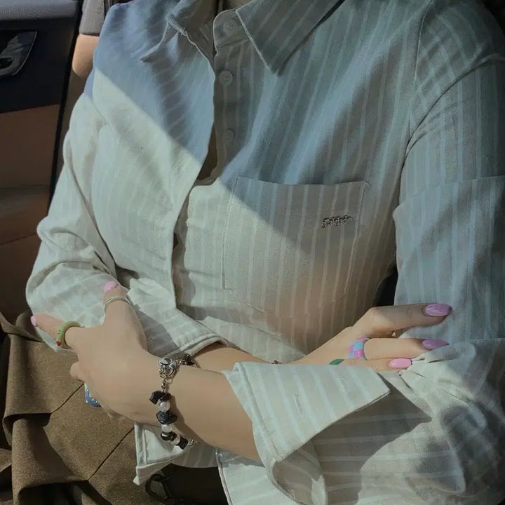 [BUNJANG] Pale Jade Oxford Striped Shirt Beige / 페일제이드 옥스포드 스트라이프 셔츠 베이지