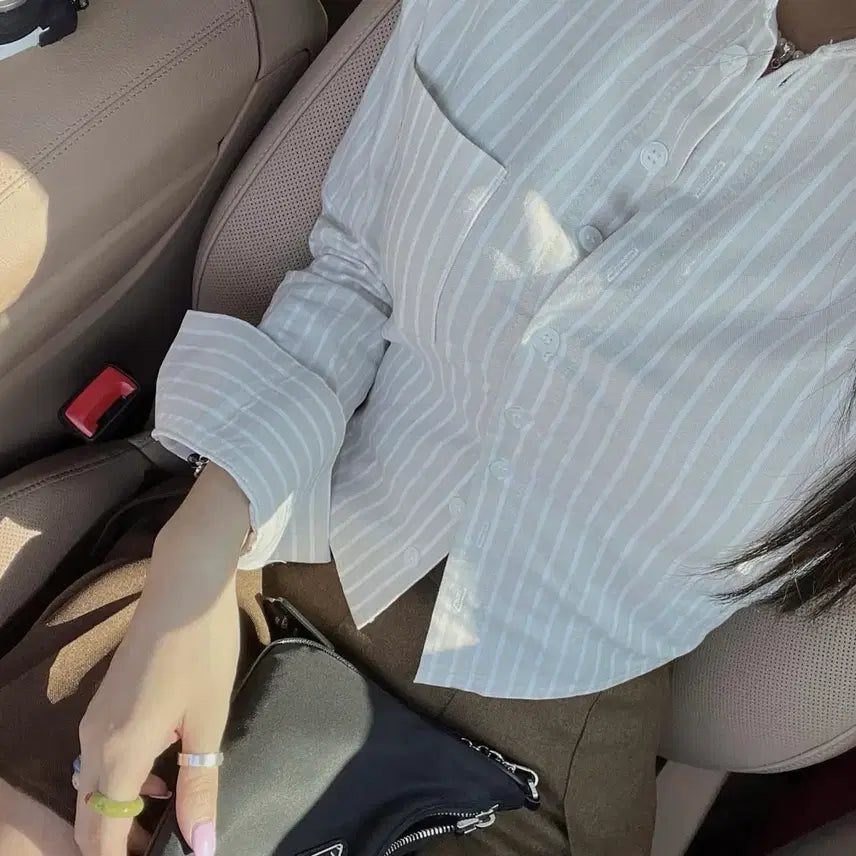 [BUNJANG] Pale Jade Oxford Striped Shirt Beige / 페일제이드 옥스포드 스트라이프 셔츠 베이지