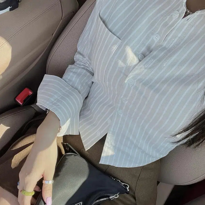 [BUNJANG] Pale Jade Oxford Striped Shirt Beige / 페일제이드 옥스포드 스트라이프 셔츠 베이지