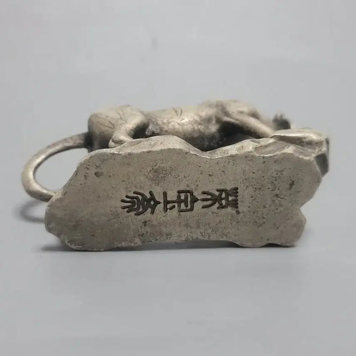 [BUNJANG] Antique White Copper Tiger Paperweight / 백동 호랑이 소형 문진