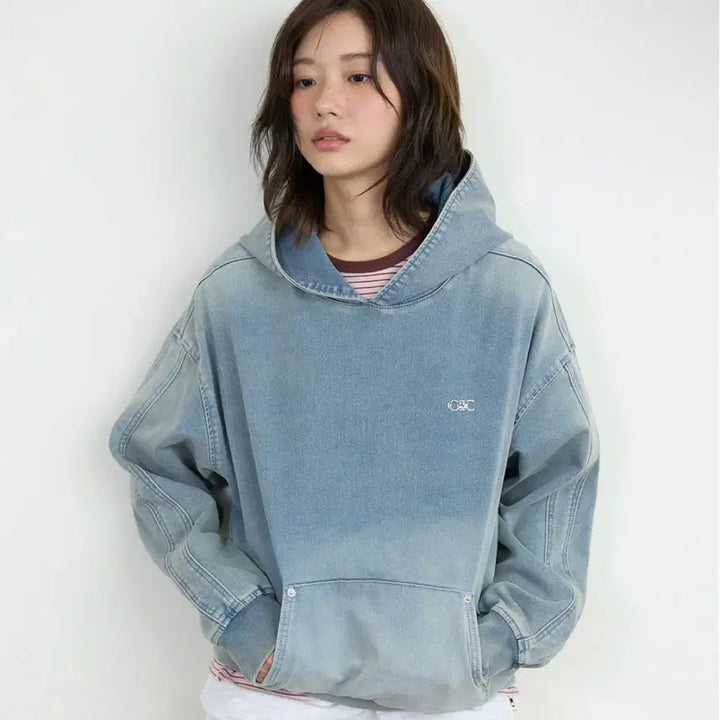 [BUNJANG] OIOI Collection Denim Hoodie Light Blue M / 오아이오아이컬렉션 데님 후드