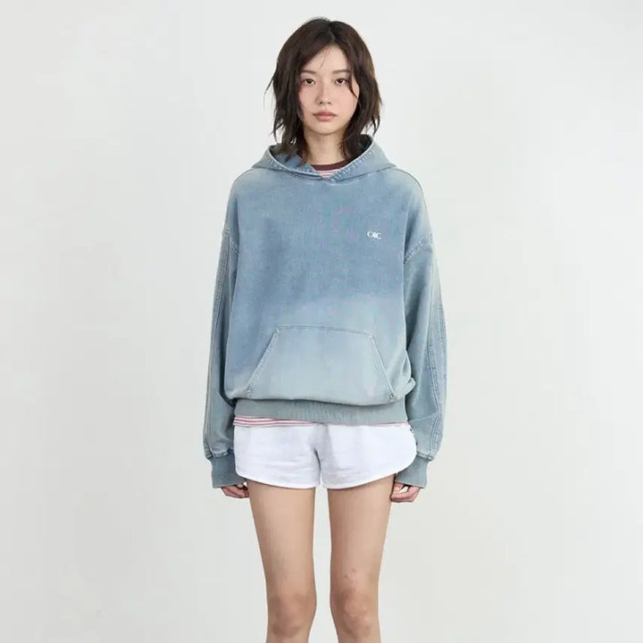 [BUNJANG] OIOI Collection Denim Hoodie Light Blue M / 오아이오아이컬렉션 데님 후드