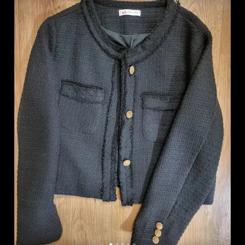 [BUNJANG] Cherry Black Tweed Cropped Jacket Size 55 / Cherry 블랙 트위드 크롭 자켓 55사이즈