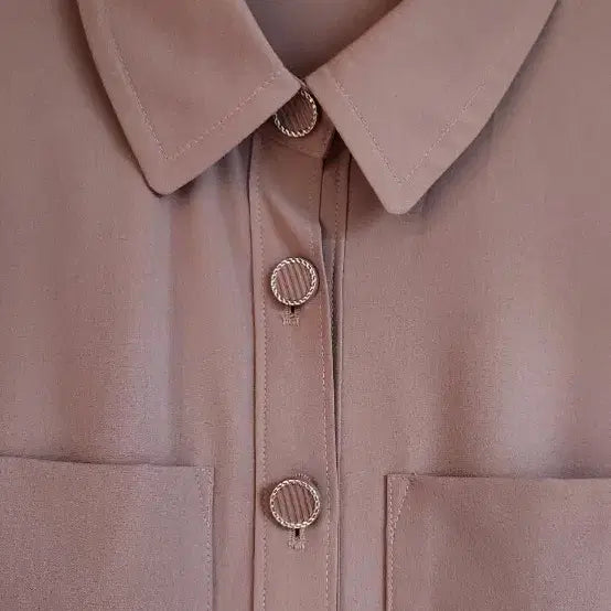 [BUNJANG] Aniv.F Pink Pleated Long Dress / 아니베에프  핑크 셔츠 칼라 플리츠 롱 원피스 55