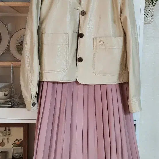 [BUNJANG] Aniv.F Pink Pleated Long Dress / 아니베에프  핑크 셔츠 칼라 플리츠 롱 원피스 55
