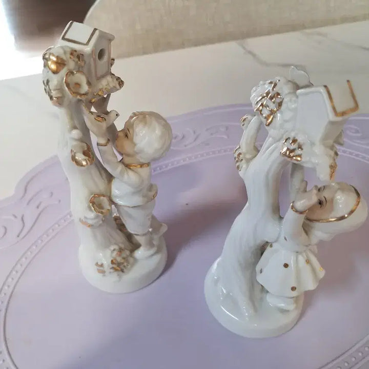 [BUNJANG] Boy and Girl Ceramic Figurine / 소년 소녀 새집 달기2
