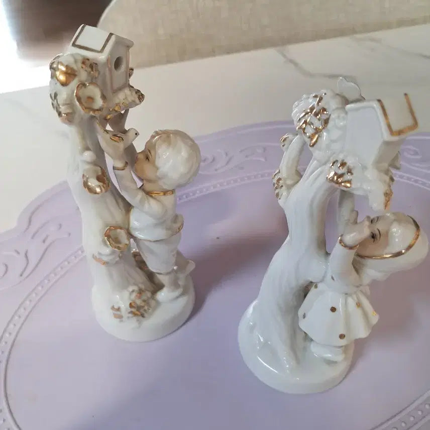 [BUNJANG] Boy and Girl Ceramic Figurine / 소년 소녀 새집 달기2