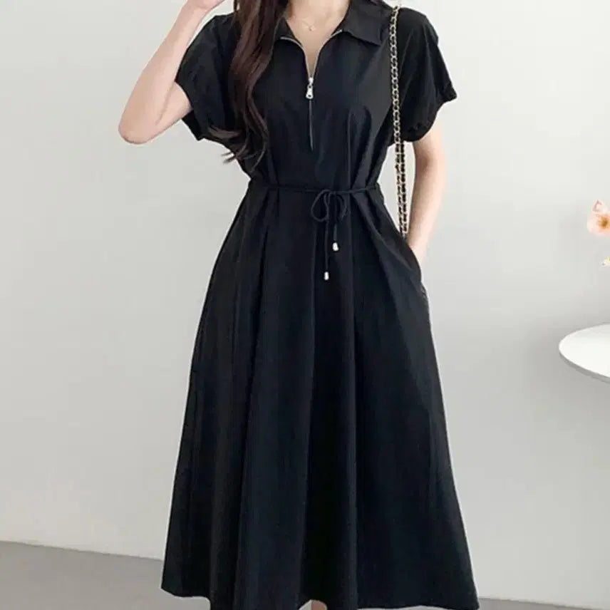 [BUNJANG] Lace-Up Puff Sleeve Daily Dress / 레이스업 원피스 퍼프소매 데일리룩(무료배송)