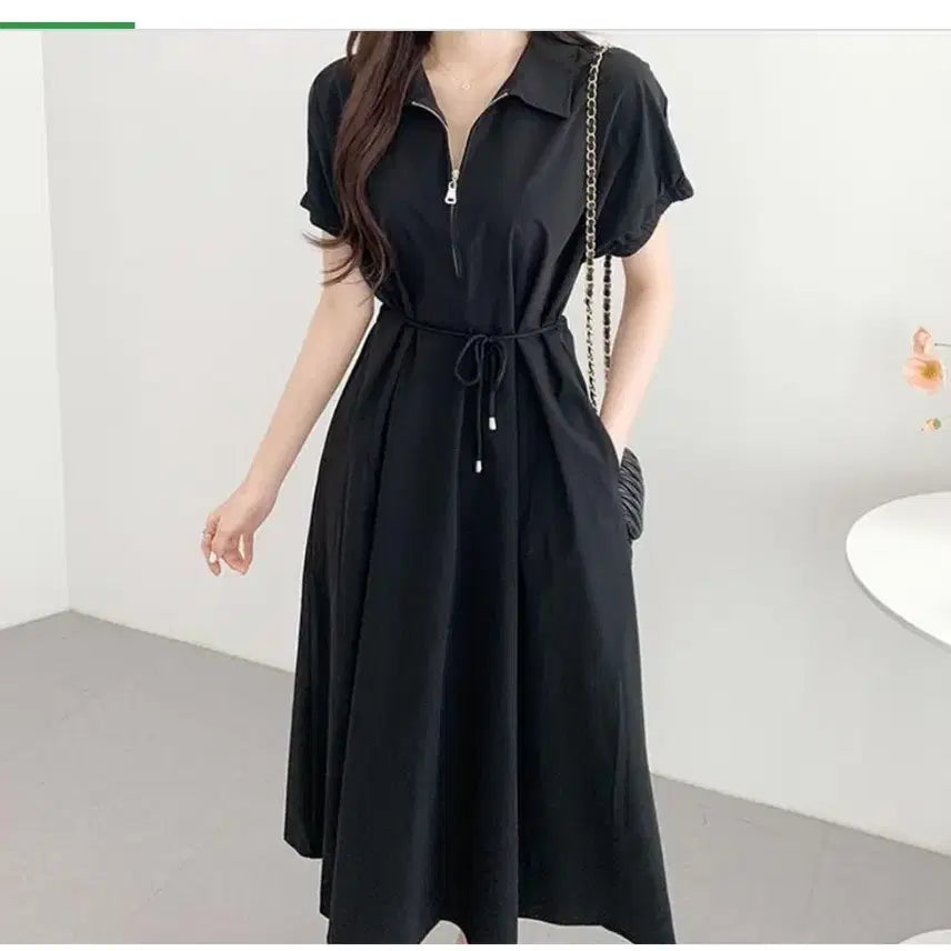 [BUNJANG] Lace-Up Puff Sleeve Daily Dress / 레이스업 원피스 퍼프소매 데일리룩(무료배송)
