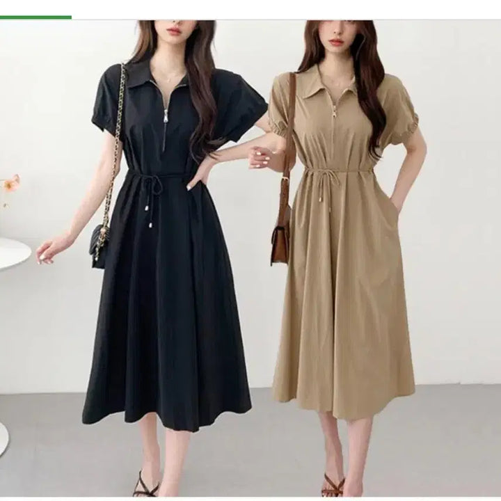 [BUNJANG] Lace-Up Puff Sleeve Daily Dress / 레이스업 원피스 퍼프소매 데일리룩(무료배송)