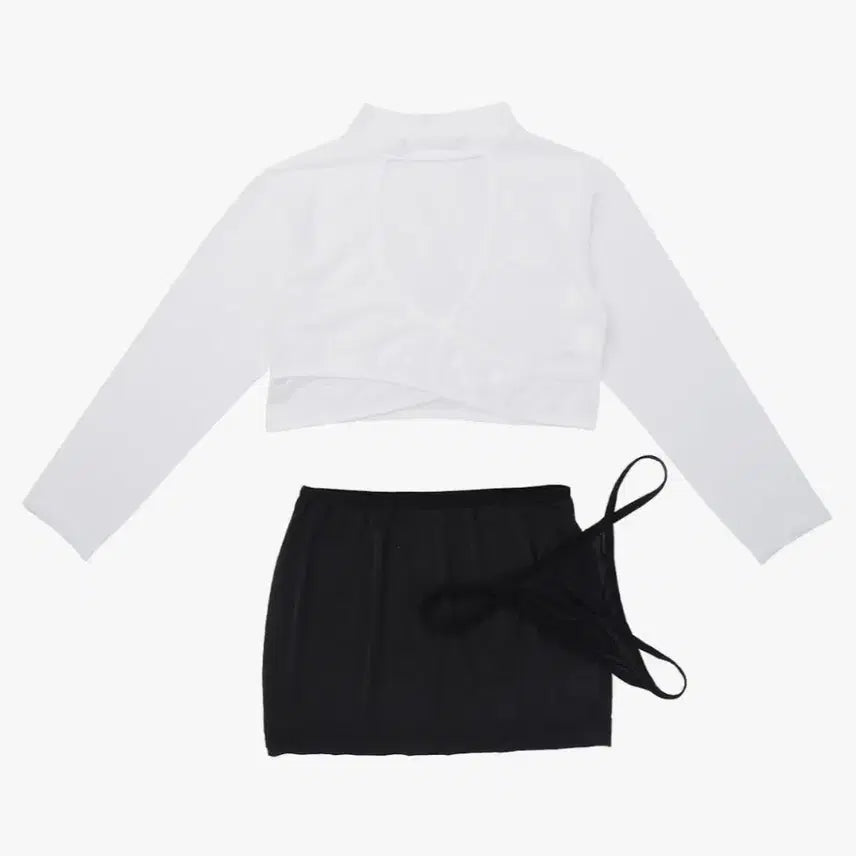 [SOLD OUT] 시스루 크롭탑 + 블랙 미니스커트 세트