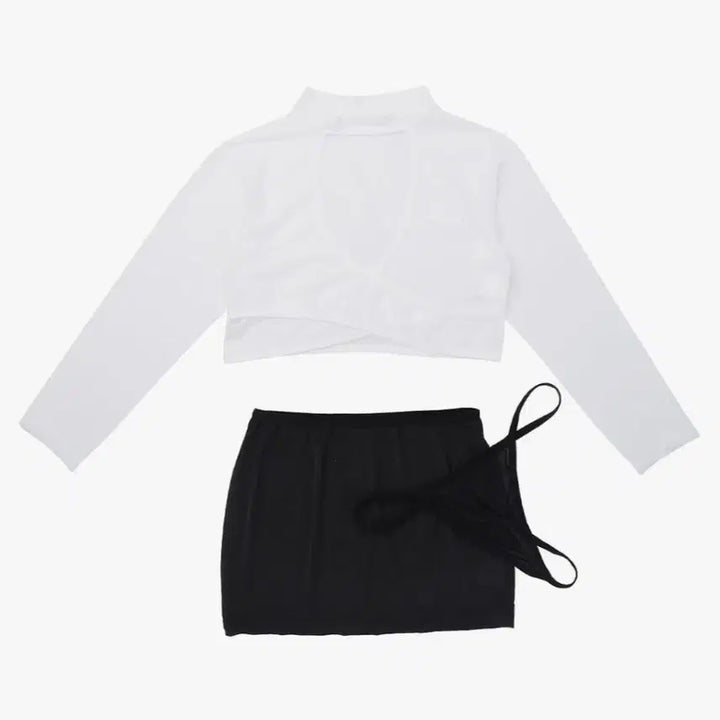 [SOLD OUT] 시스루 크롭탑 + 블랙 미니스커트 세트