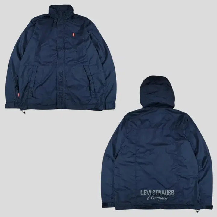 [SOLD OUT] 리바이스 네이비 레드 로고 레드탭 히든후드 립스탑 나일론 바람막이 M