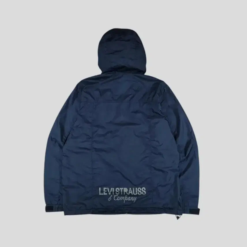[SOLD OUT] 리바이스 네이비 레드 로고 레드탭 히든후드 립스탑 나일론 바람막이 M