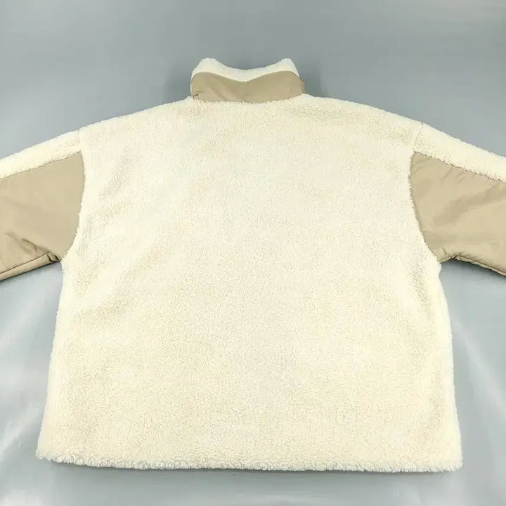 [BUNJANG] Adidas Ivory Beige Trefoil Logo Sherpa Jacket / 아디다스 아이보리 베이지 배색 트레포일 로고 빅포켓 덤블 뽀글이 셰르파