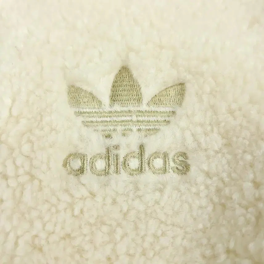 [BUNJANG] Adidas Ivory Beige Trefoil Logo Sherpa Jacket / 아디다스 아이보리 베이지 배색 트레포일 로고 빅포켓 덤블 뽀글이 셰르파