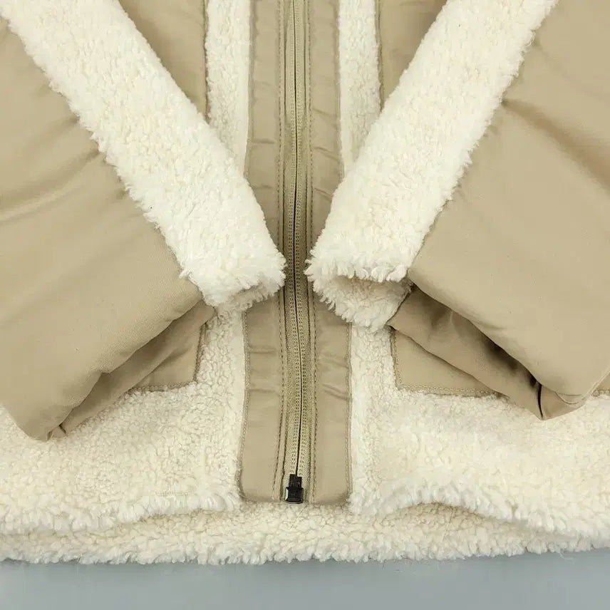 [BUNJANG] Adidas Ivory Beige Trefoil Logo Sherpa Jacket / 아디다스 아이보리 베이지 배색 트레포일 로고 빅포켓 덤블 뽀글이 셰르파