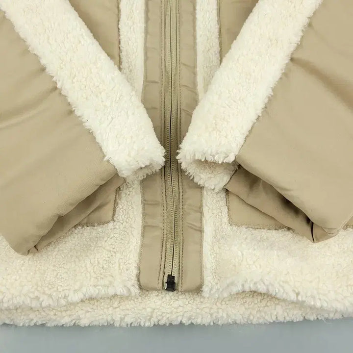[BUNJANG] Adidas Ivory Beige Trefoil Logo Sherpa Jacket / 아디다스 아이보리 베이지 배색 트레포일 로고 빅포켓 덤블 뽀글이 셰르파